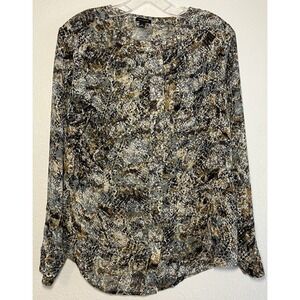 Ann Taylor Abstract Print Long Sleeve Sheer Blouse Career Office Wear Size 8